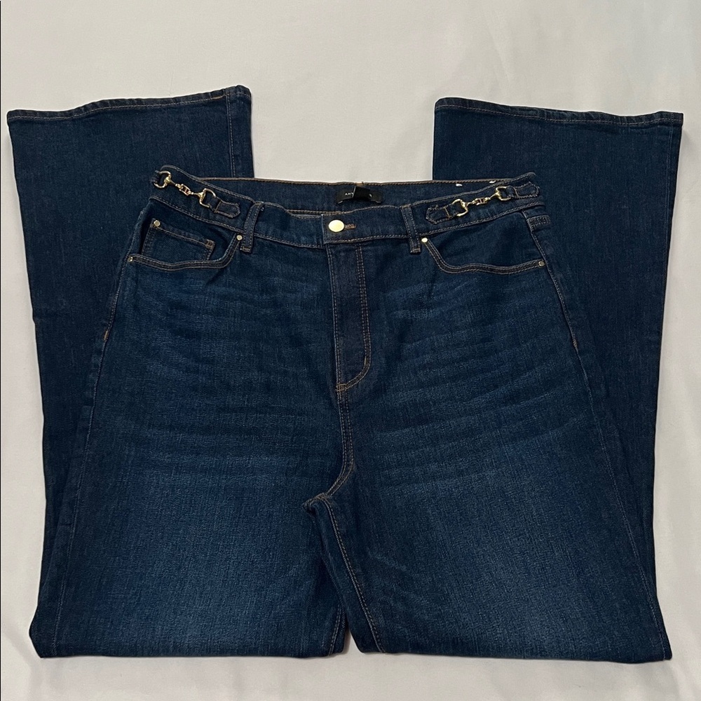 NWOT Ann Taylor The Flare High Rise Dark Wash Jeans with Horsebit Detail